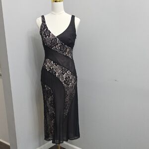 Stunning Vintage Nicole Miller Black and Lace Dress With Nude Illusion Insets
